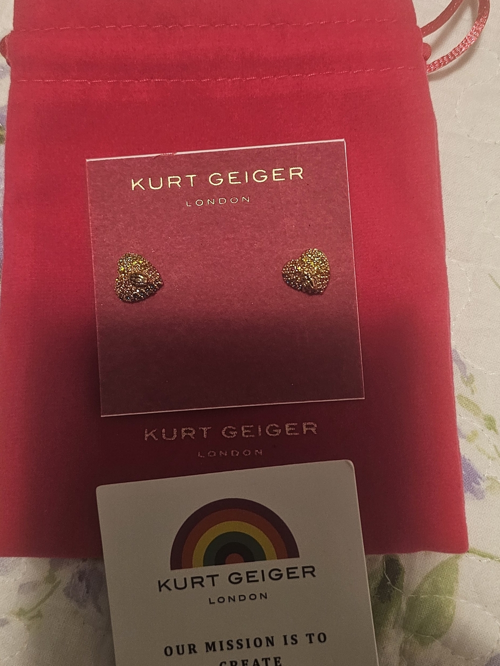 Kurt Geiger Gold Sparkle Heart Stud Earrings